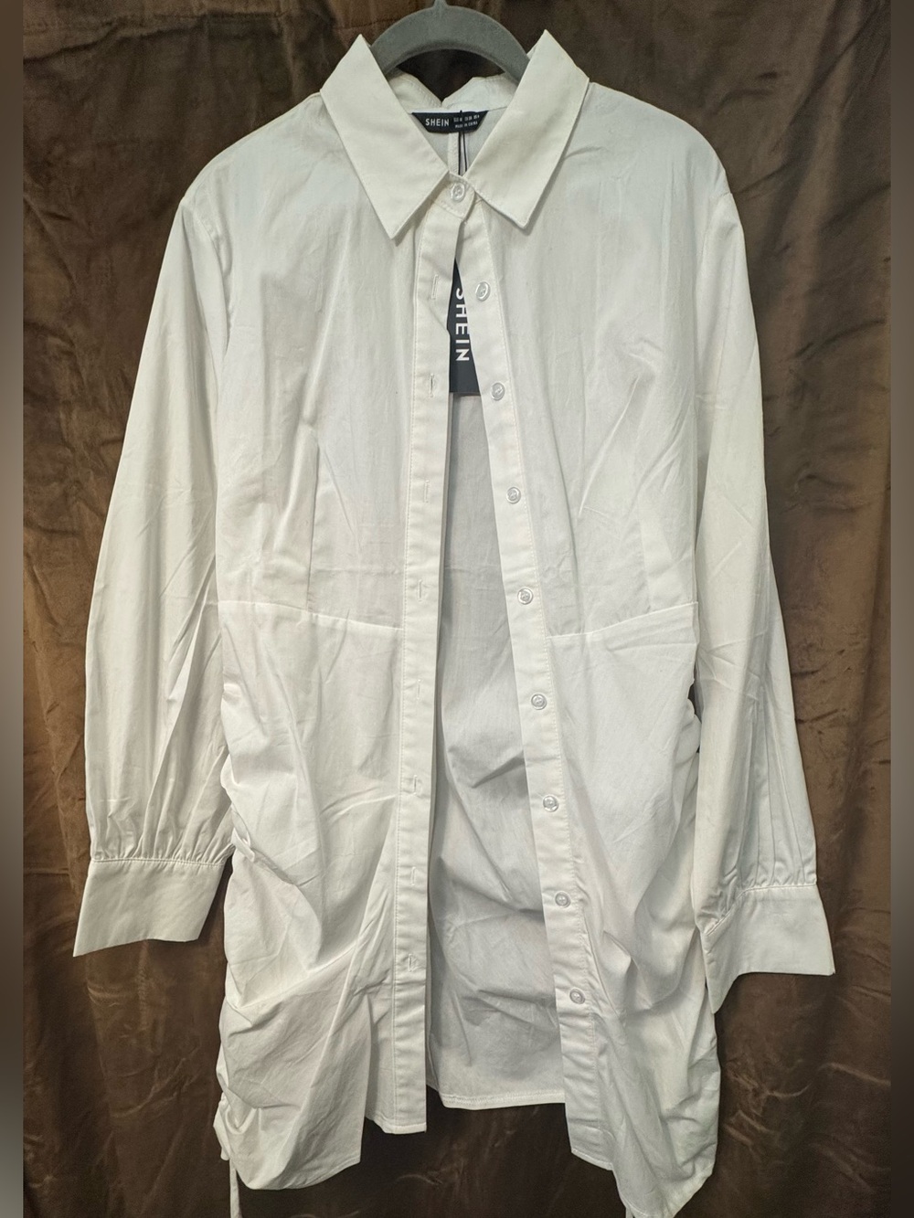 SHEIN White Button-Down Ruched Side dress